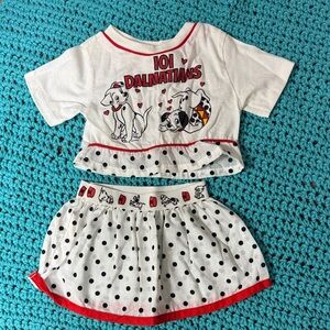 Disney 101 Dalmatians White and Red Toddler Top and skirt. Vintage